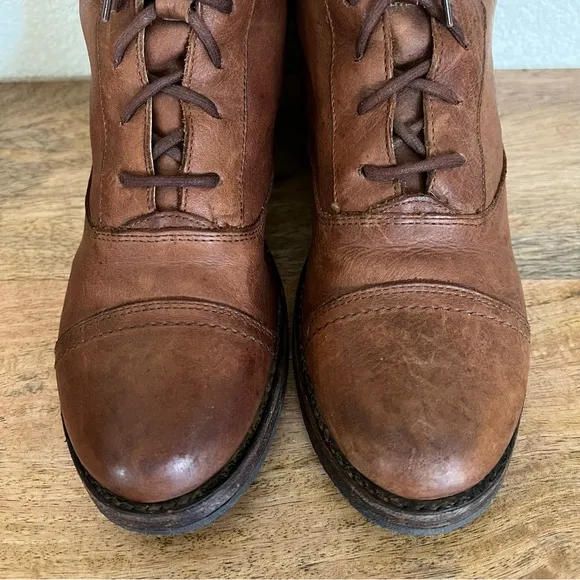Frye Julie Shield Combat Brown Leather Boots Size 8.5 B