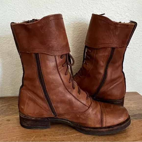 Frye Julie Shield Combat Brown Leather Boots Size 8.5 B