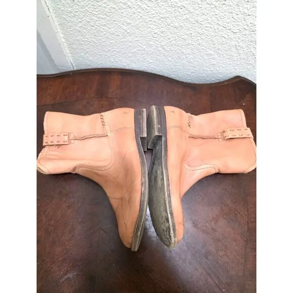 Frye Kids Tan Leather Ankle Boots With Side Zipper Closure &amp; Braided Detail Size