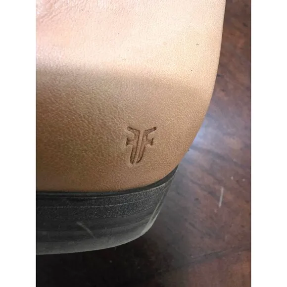Frye Kids Tan Leather Ankle Boots With Side Zipper Closure &amp; Braided Detail Size