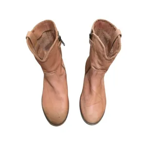 Frye Kids Tan Leather Ankle Boots With Side Zipper Closure &amp; Braided Detail Size