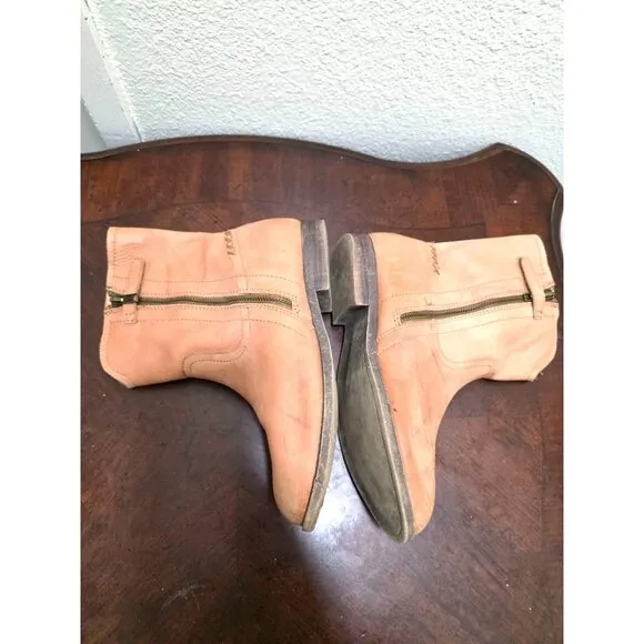 Frye Kids Tan Leather Ankle Boots With Side Zipper Closure &amp; Braided Detail Size