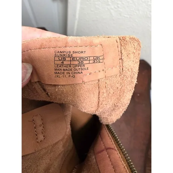 Frye Kids Tan Leather Ankle Boots With Side Zipper Closure &amp; Braided Detail Size