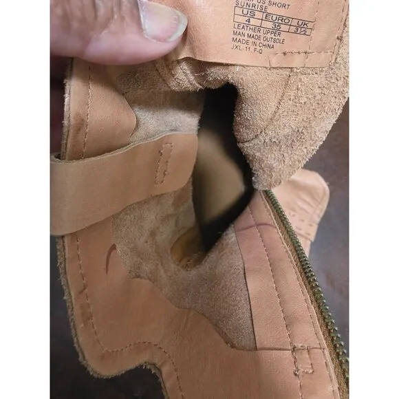 Frye Kids Tan Leather Ankle Boots With Side Zipper Closure &amp; Braided Detail Size