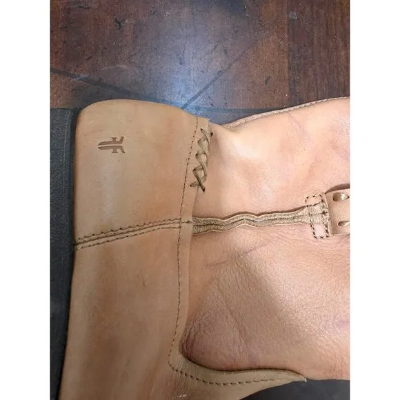 Frye Kids Tan Leather Ankle Boots With Side Zipper Closure &amp; Braided Detail Size