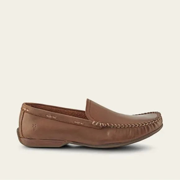 Frye LEWIS VENETIAN Men’s Slip On LoaferDriving Shoes Leather Tan Brown 9.5
