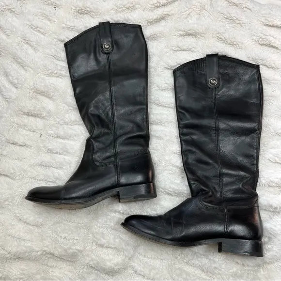 Frye Melissa Black Leather Riding Slip on Boots