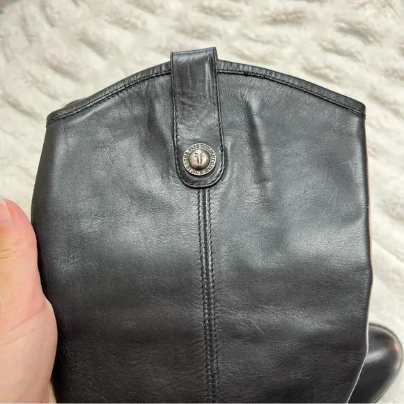 Frye Melissa Black Leather Riding Slip on Boots