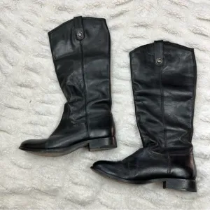 Frye Melissa Black Leather Riding Slip on Boots