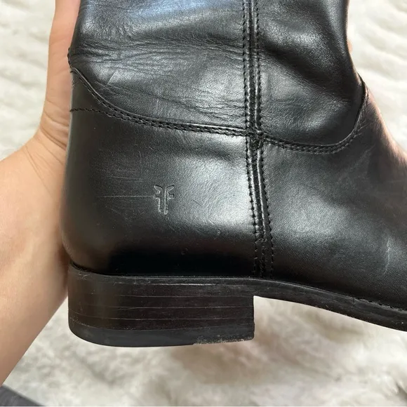 Frye Melissa Black Leather Riding Slip on Boots