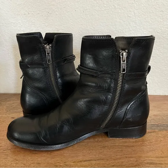 Frye MelissaShort Black Leather Boots Size 6