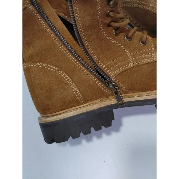 Frye Russell Tan Leather Suede Cap Toe Boots Lace / Side Zip Closure Sz Men's 8
