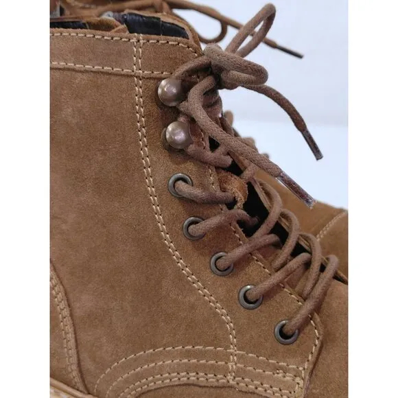 Frye Russell Tan Leather Suede Cap Toe Boots Lace / Side Zip Closure Sz Men's 8