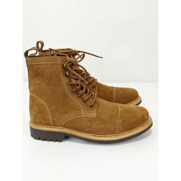 Frye Russell Tan Leather Suede Cap Toe Boots Lace / Side Zip Closure Sz Men's 8