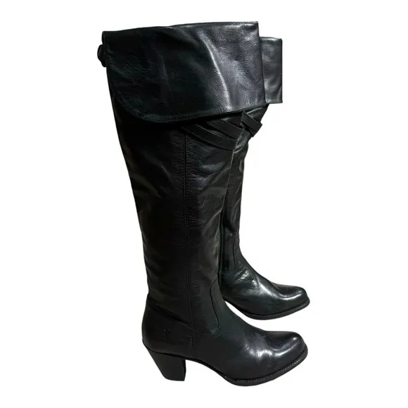 Frye Sarah Women's Knee High Leather Riding Tall Boots 77842 Heel Black Size 9
