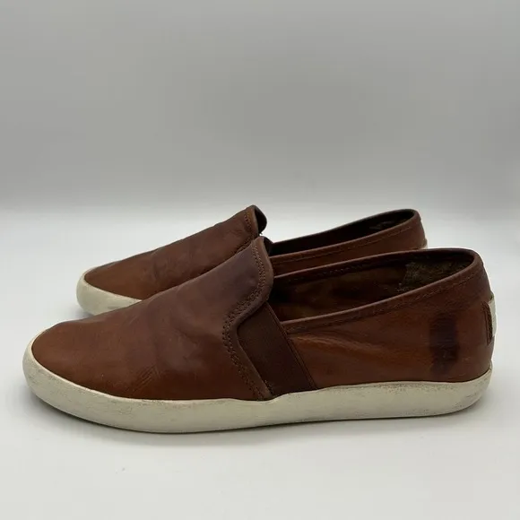 Frye Shoes Womens Size 8M Leather Slip On Brown Casual Sneakers Distressed