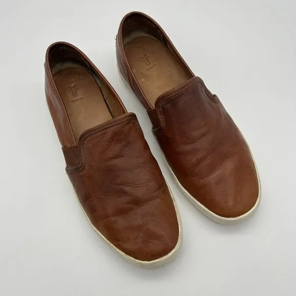 Frye Shoes Womens Size 8M Leather Slip On Brown Casual Sneakers Distressed
