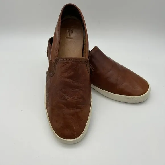 Frye Shoes Womens Size 8M Leather Slip On Brown Casual Sneakers Distressed