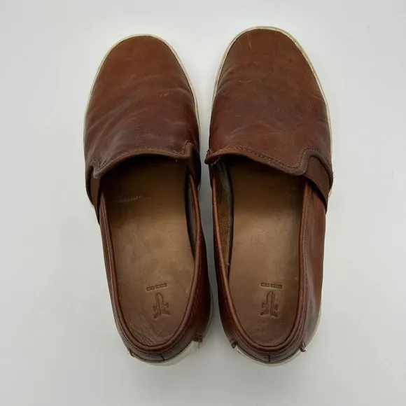 Frye Shoes Womens Size 8M Leather Slip On Brown Casual Sneakers Distressed