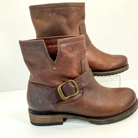 Frye Veronica Moto Boots 8Brown Leather Engineer Style​ Ankle Bootie
