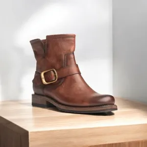 Frye Veronica Moto Boots 8Brown Leather Engineer Style​ Ankle Bootie