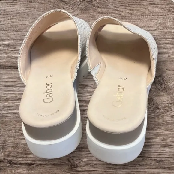 Gabor Women's Slide  Mules Sandals Leather Shimmering Silver 6.5