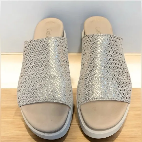 Gabor Women's Slide  Mules Sandals Leather Shimmering Silver 6.5