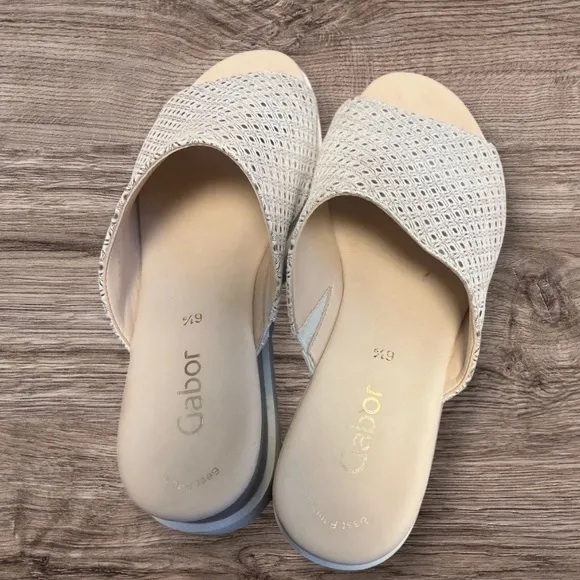 Gabor Women's Slide  Mules Sandals Leather Shimmering Silver 6.5