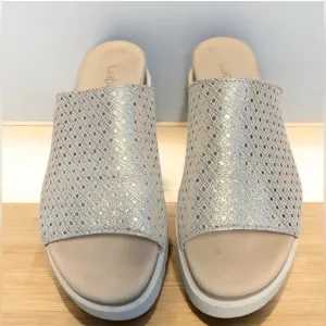 Gabor Women's Slide  Mules Sandals Leather Shimmering Silver 6.5