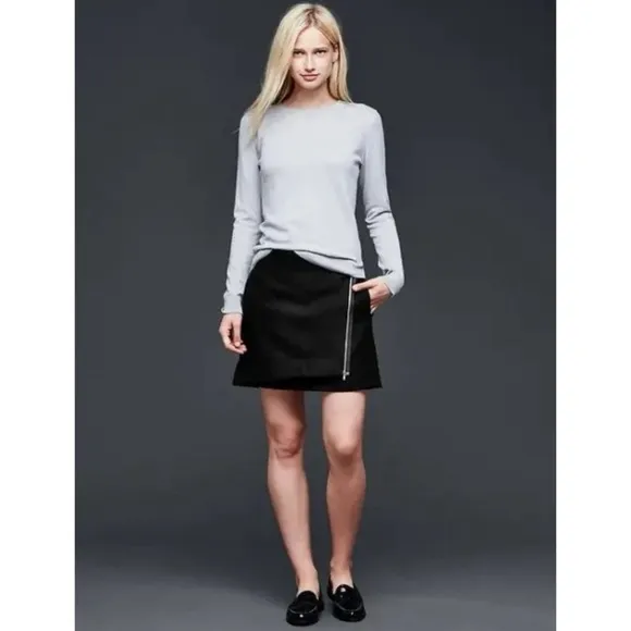 Gap Asymmetrical Zip Front Black Wool Mini Skirt 14 Nwt