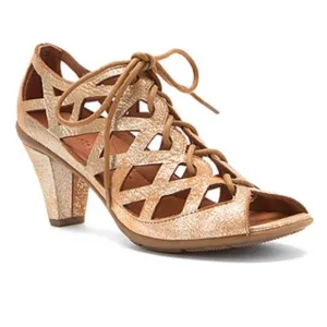 Gentle Souls Okey Dokey Lace Up Sandals Heels Gold Bronze Brown 9.5