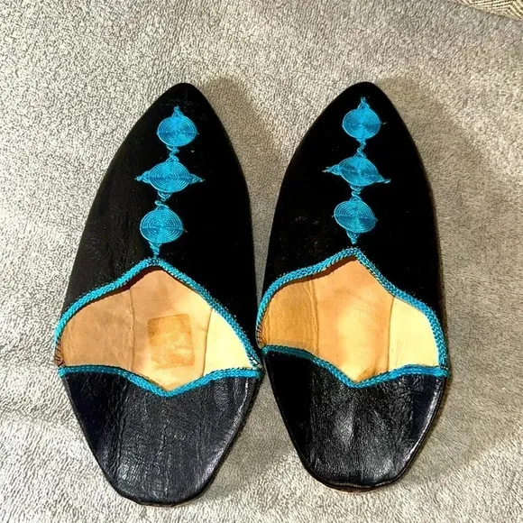 Genuine Moroccan Slippers Black / Royal Women’s Shoes