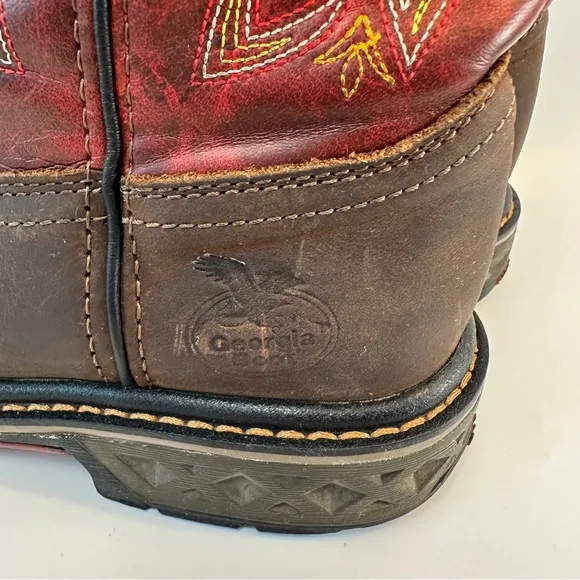 Georgia Kids 5.5M Red Brown Leather 8” Carbo Tec LT Cowboy Western Boots Zip