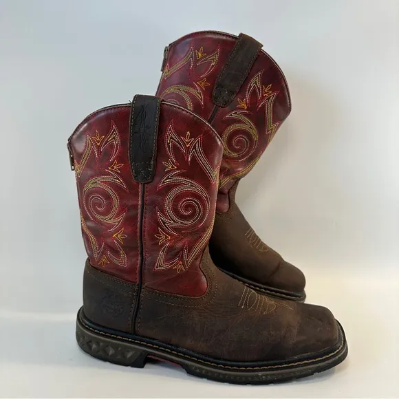 Georgia Kids 5.5M Red Brown Leather 8” Carbo Tec LT Cowboy Western Boots Zip