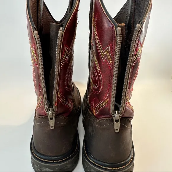 Georgia Kids 5.5M Red Brown Leather 8” Carbo Tec LT Cowboy Western Boots Zip