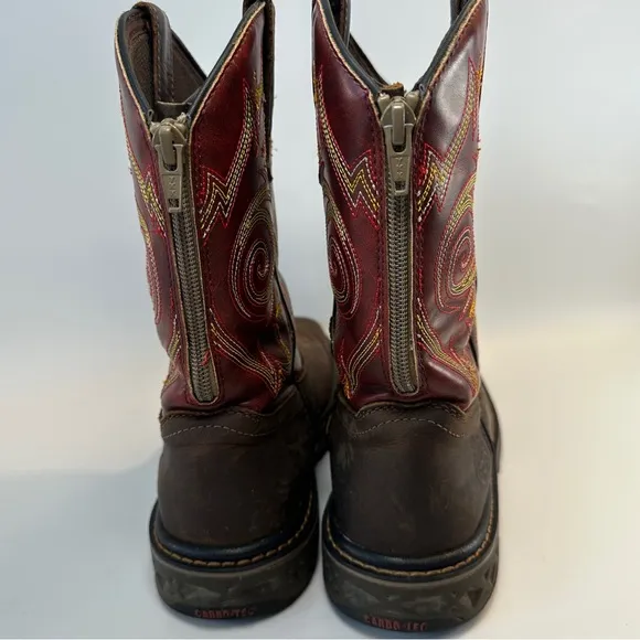 Georgia Kids 5.5M Red Brown Leather 8” Carbo Tec LT Cowboy Western Boots Zip
