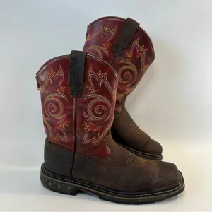 Georgia Kids 5.5M Red Brown Leather 8” Carbo Tec LT Cowboy Western Boots Zip