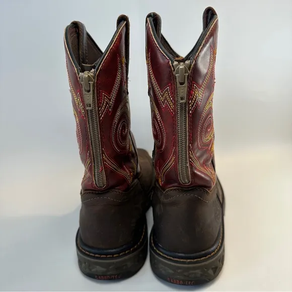 Georgia Kids 5.5M Red Brown Leather 8” Carbo Tec LT Cowboy Western Boots Zip