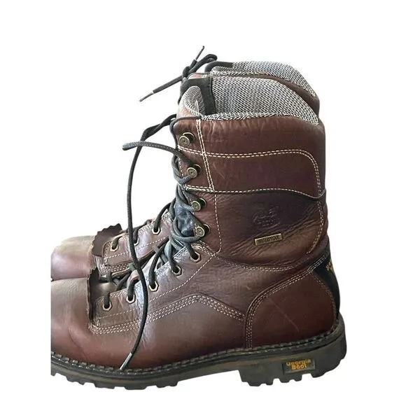 Georgia Boot Mens Dark Brown Leather Lace-Up Work Boots Size 9