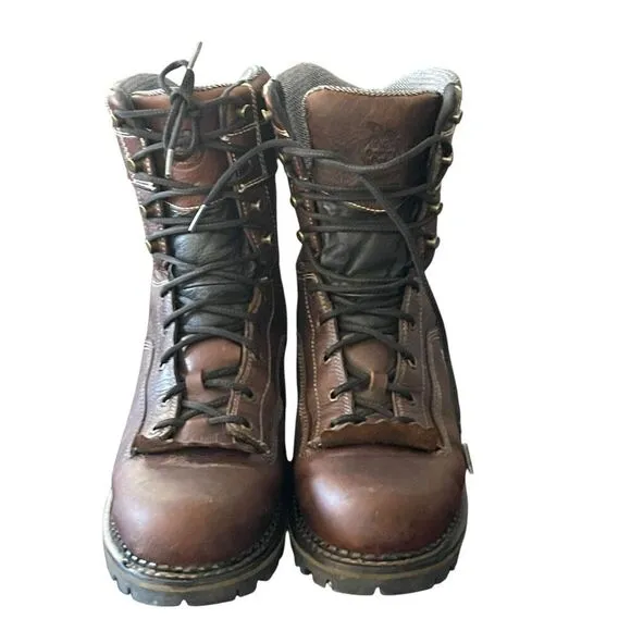 Georgia Boot Mens Dark Brown Leather Lace-Up Work Boots Size 9