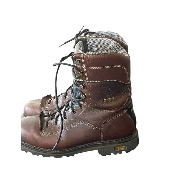 Georgia Boot Mens Dark Brown Leather Lace-Up Work Boots Size 9