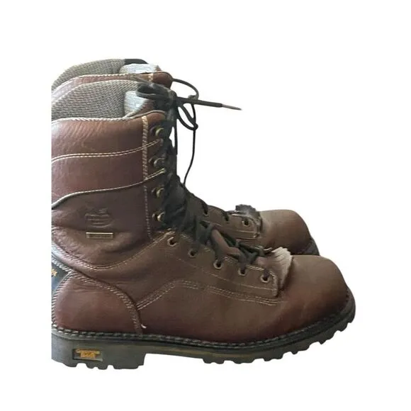 Georgia Boot Mens Dark Brown Leather Lace-Up Work Boots Size 9
