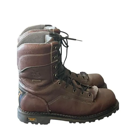 Georgia Boot Mens Dark Brown Leather Lace-Up Work Boots Size 9