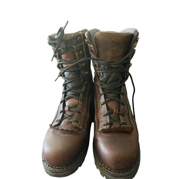 Georgia Boot Mens Dark Brown Leather Lace-Up Work Boots Size 9