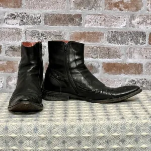 Ghost Hand-crafted Italian Leather‎ Ankle Boots Black Woven Detail Side Zip 42