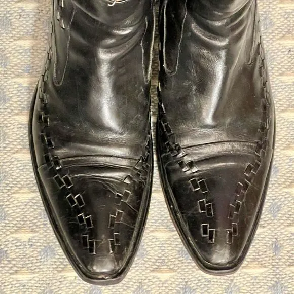 Ghost Hand-crafted Italian Leather‎ Ankle Boots Black Woven Detail Side Zip 42