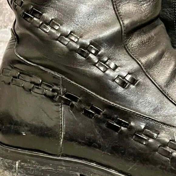 Ghost Hand-crafted Italian Leather‎ Ankle Boots Black Woven Detail Side Zip 42