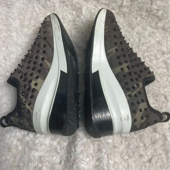GIANNI BINI NYLON CAMOUFLAGE WEDGE SLIP ON SNEAKERS WITH BLACK SPIKES SZ9