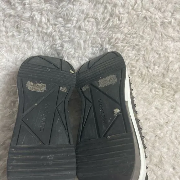 GIANNI BINI NYLON CAMOUFLAGE WEDGE SLIP ON SNEAKERS WITH BLACK SPIKES SZ9