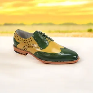 GIOVANNI MEN'S GREEN/SCOTCH LEATHER WING TIP DRESS SHOE. TROY.